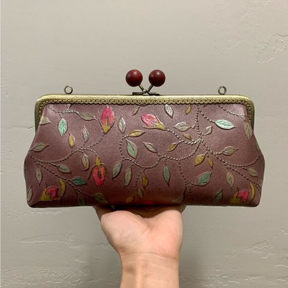 Handsewn Genuine Leather Wooden Ball Kisslock Clutch/Shoulder Bag/Crossbody - Picture 1 of 16